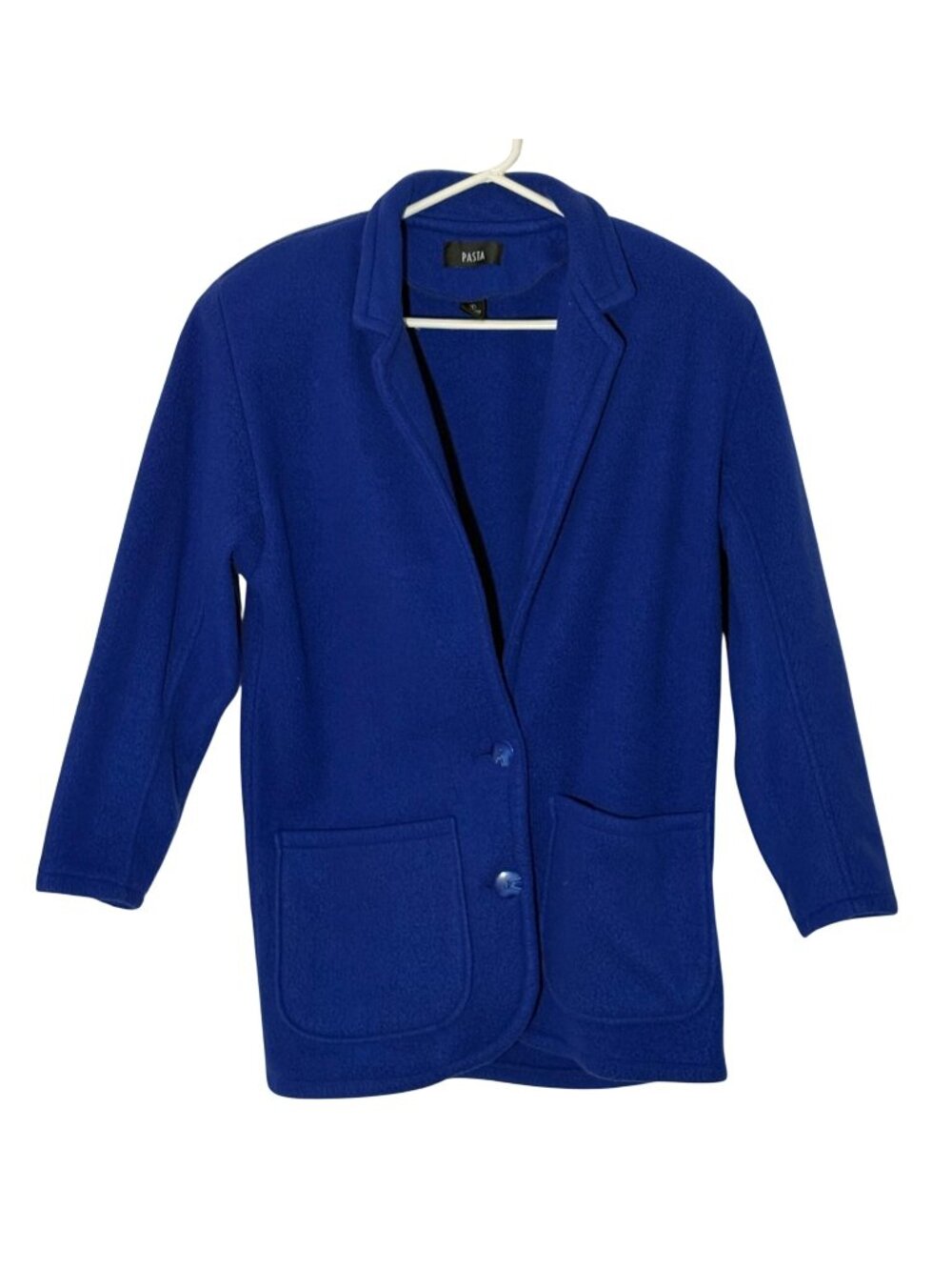 Vintage Pasta Womens Small Blue 2-Button Fleece Jacket 1990s Shoulder Pads Retro